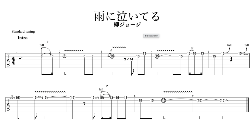雨に泣いているギターTAB譜