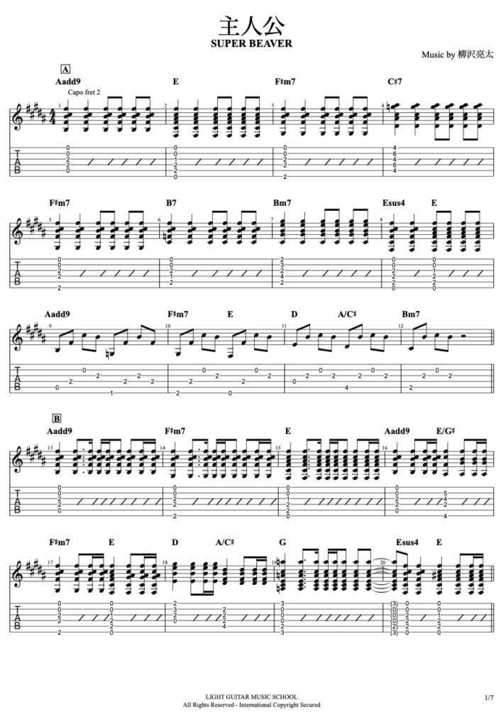 主人公エレキギターTAB譜 コード