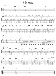 勇気100% ギターTAB譜・コード譜（忍たま乱太郎 第1期 OP)