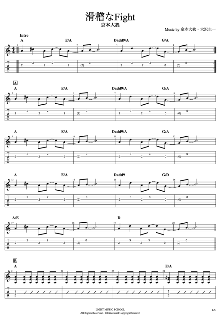 滑稽なfight ギター tab譜 コード