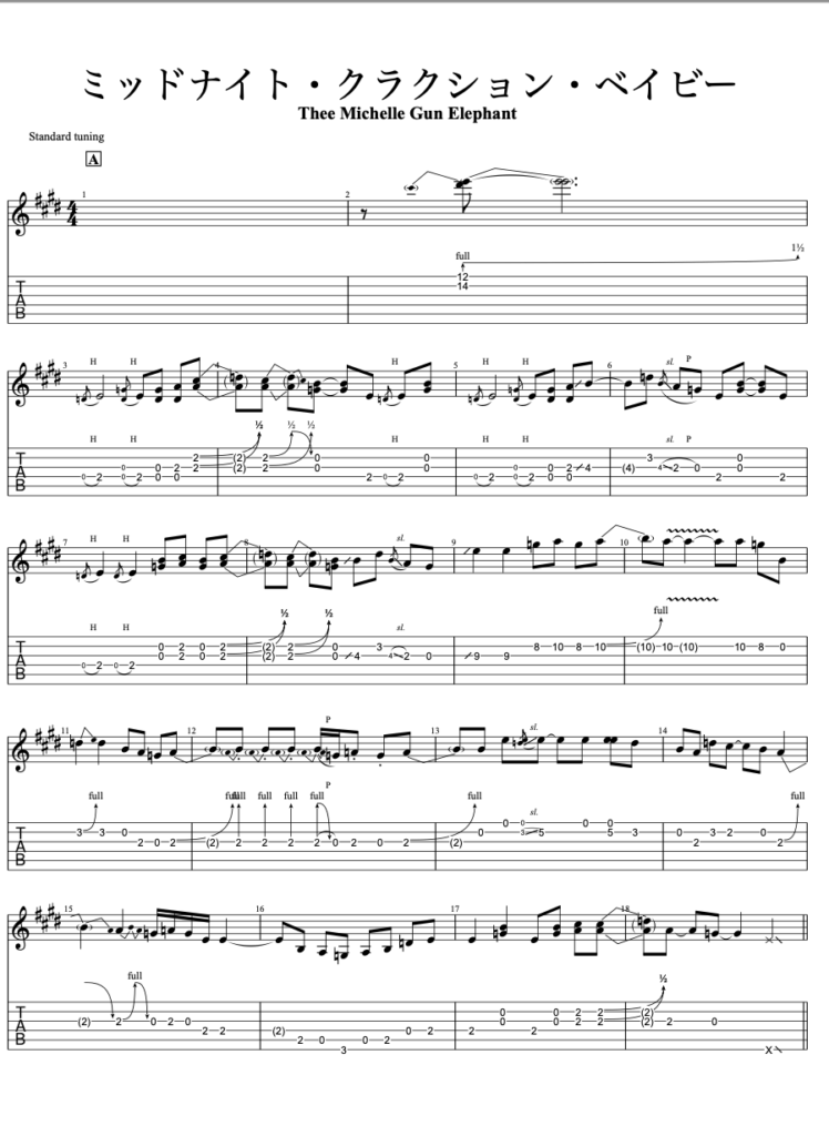 ミッドナイト・クラクション・ベイビー/ギターTAB譜/Thee Michelle Gun Elephant